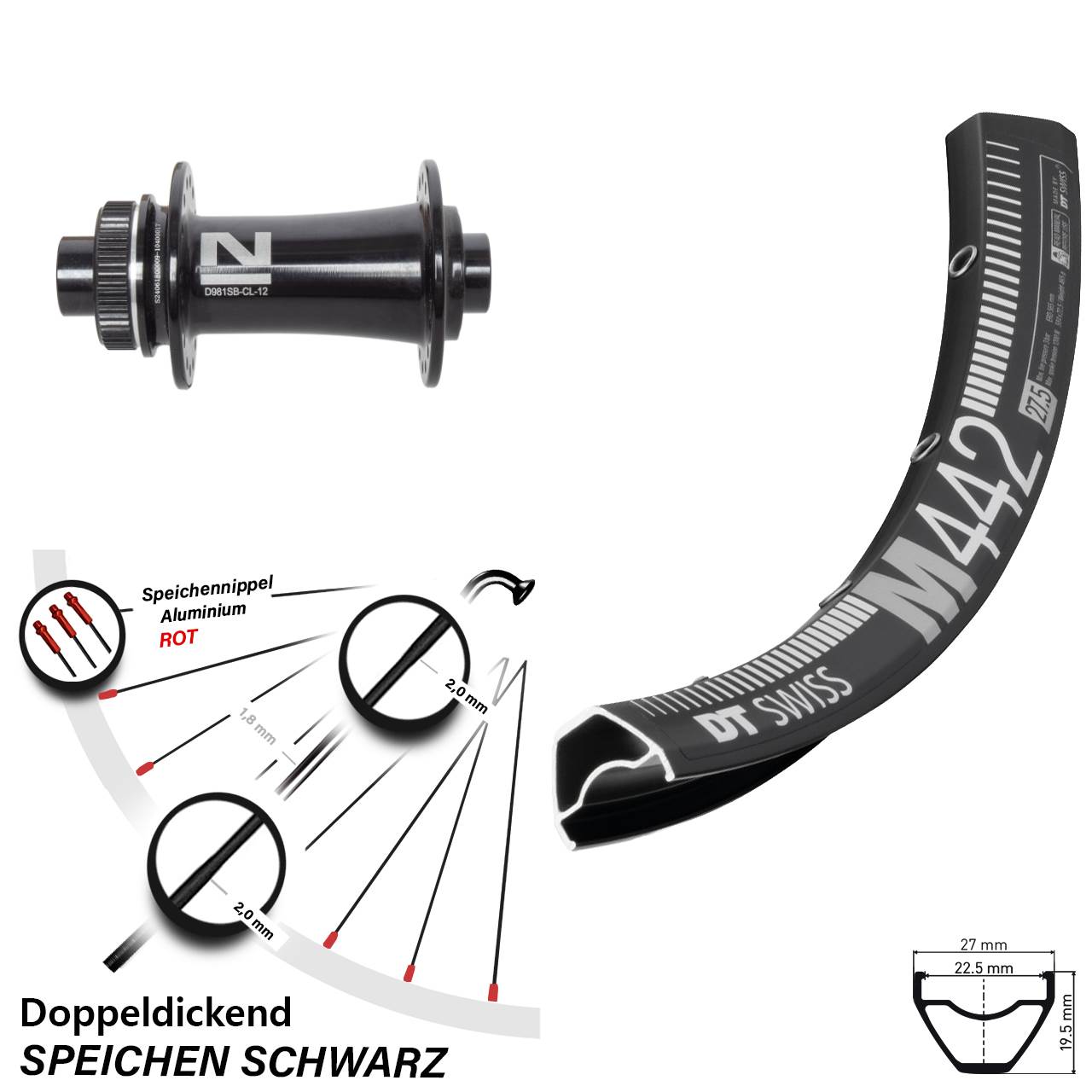 28-29 Zoll DT Swiss M442 Novatec D981 Disc Vorderrad 12x100
