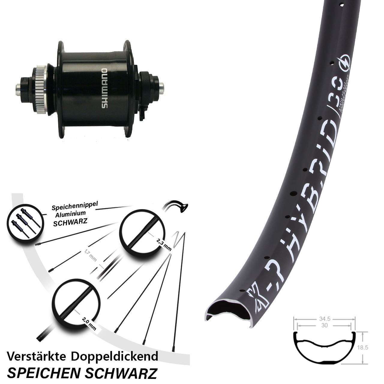 KX-R Hybrid 30 Shimano DH-UR700 29 Zoll Centerlock Dynamovorderrad QR