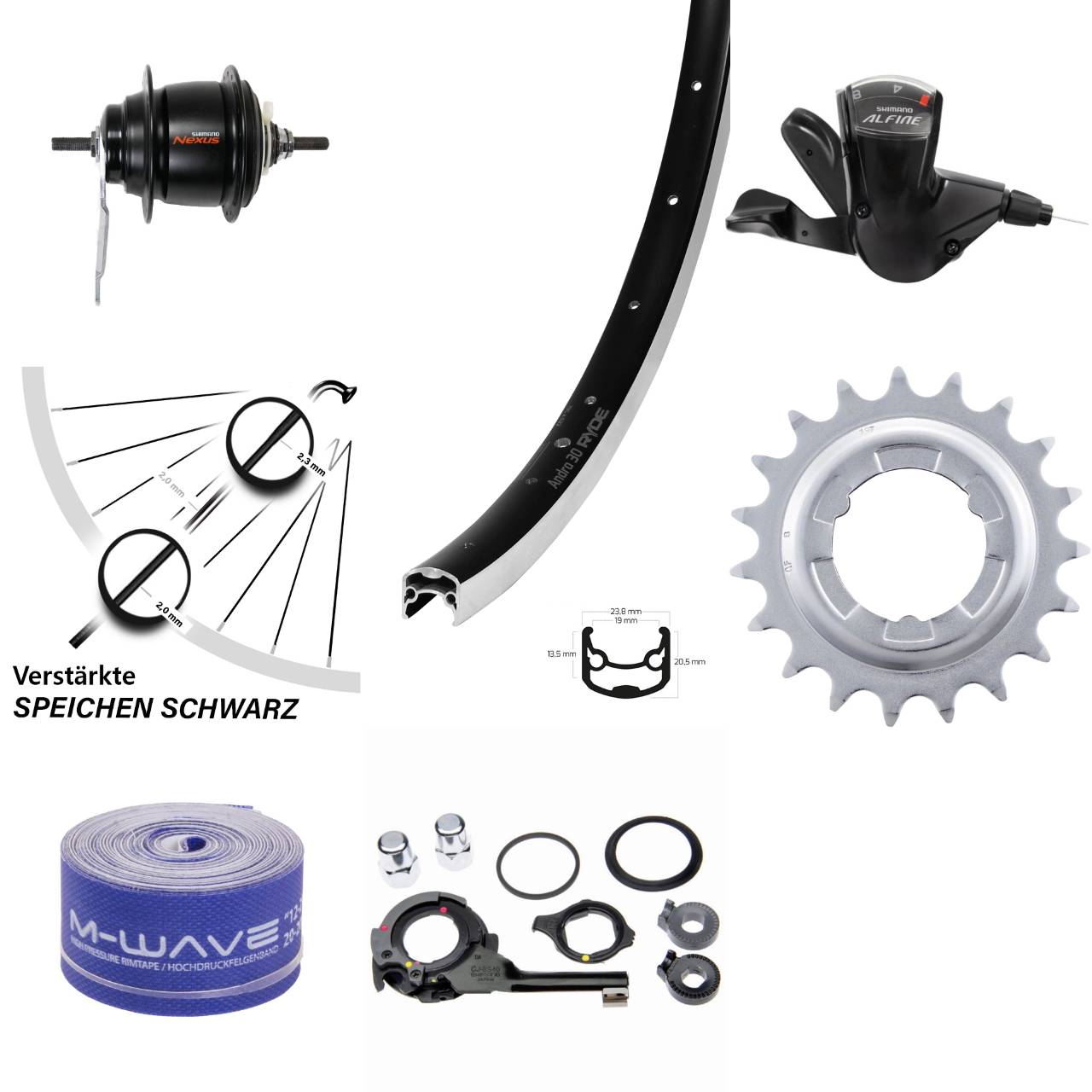 26 Zoll Hinterrad Shimano Nexus 8-Gang Rücktrittbremse Ryde Andra 30