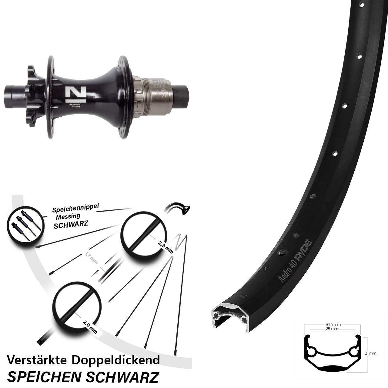 Ryde Andra 40 Novatec D462SB 26 Zoll 6-Loch Hinterrad 12x148 Boost XD 11-12 fach