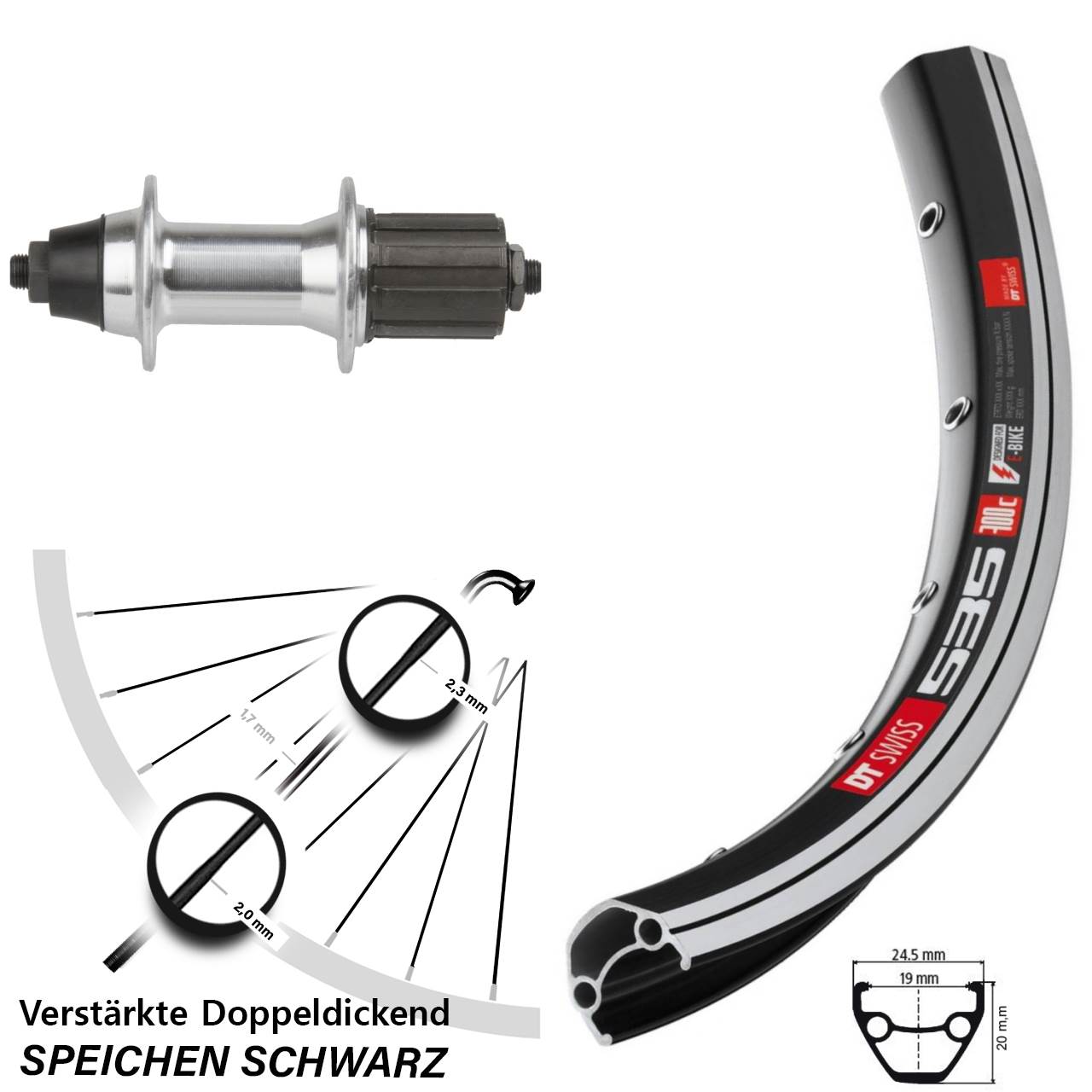 DT Swiss 535 28 Zoll Hinterrad Novatec 7 fach