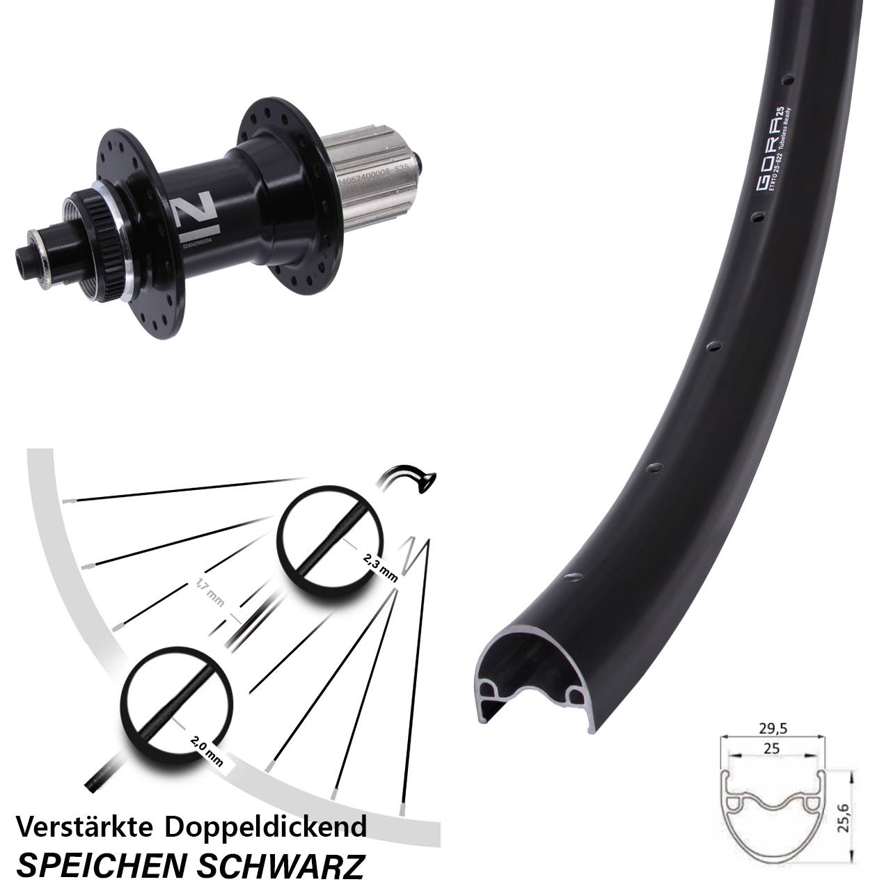 Hinterrad Centerlock für Schnellspanner 28-29 Zoll Gora 25 Novatec D042SB 8-12 fach