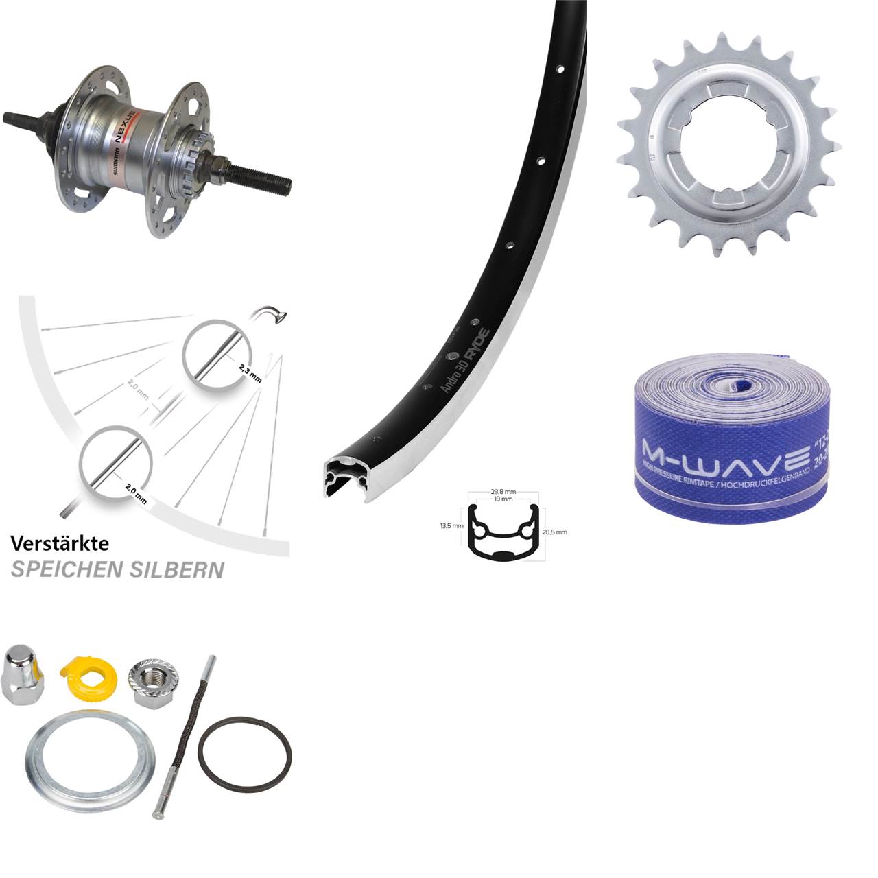 26 Zoll Hinterrad Ryde Andra 30 Shimano Nexus 3 Gang für Rollenbremse