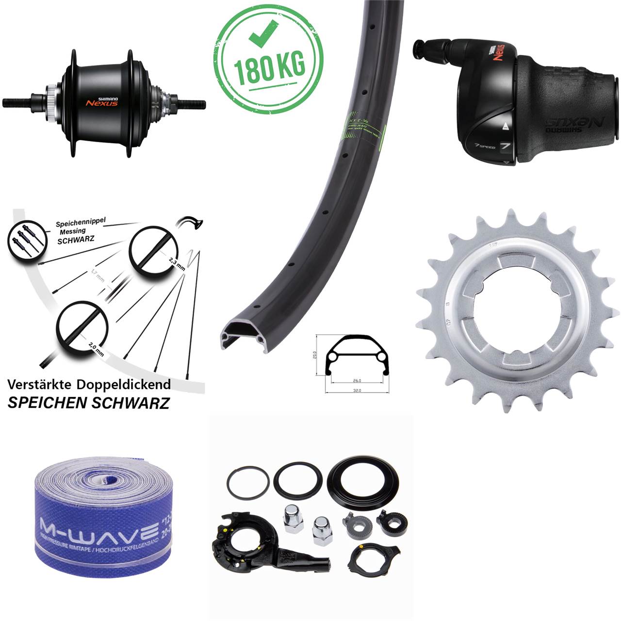 20 Zoll Disc Hinterrad KX-Evo Shimano 7 Gang Nabenschaltung