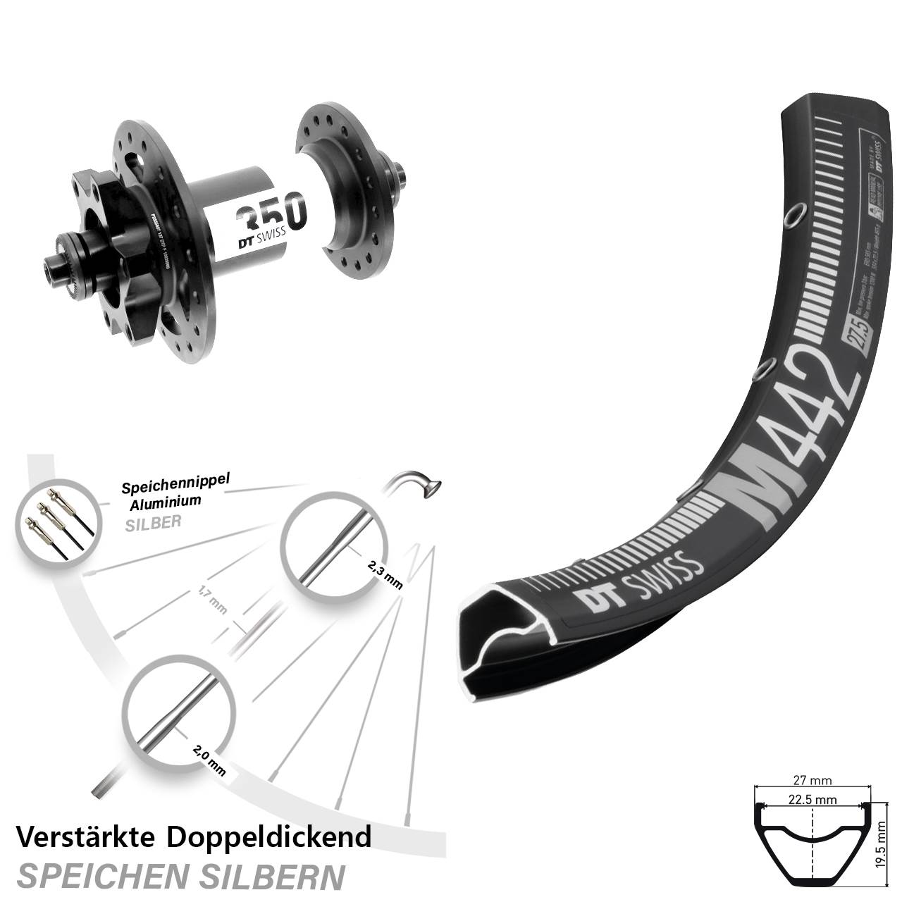 6-Loch Vorderrad QR 28 Zoll DT Swiss M442-350