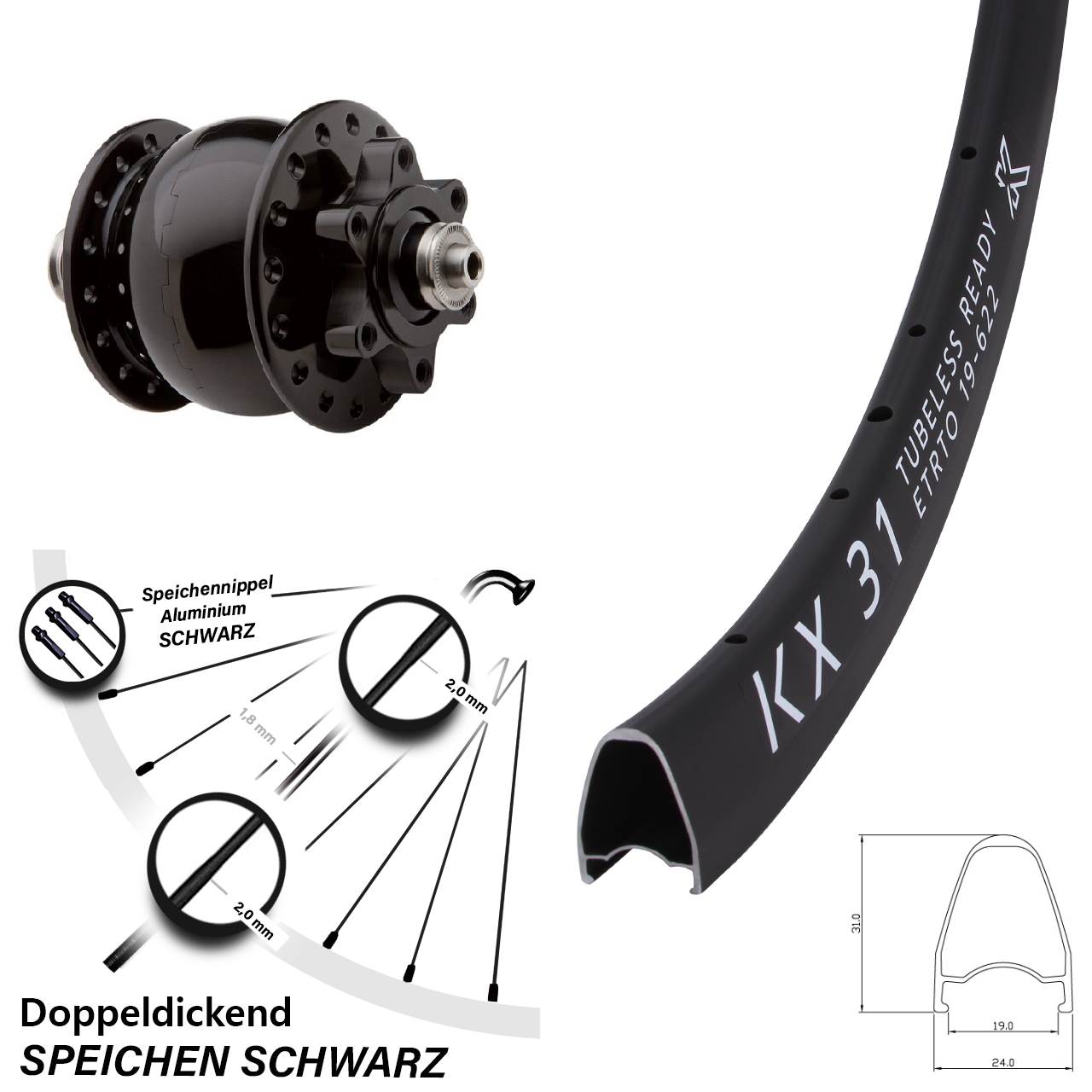 6-Loch Dynamo-Vorderrad 28 Zoll KX31 SON 28 für Schnellspanner