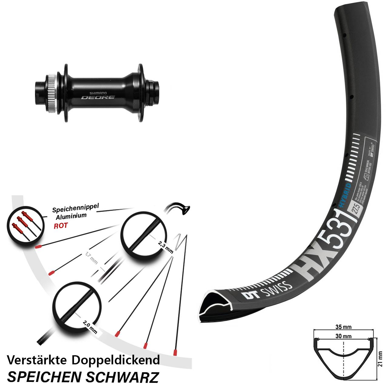Boost Disc Laufrad 15x110 29 Zoll DT Swiss HX531 Shimano Deore HB-M6010