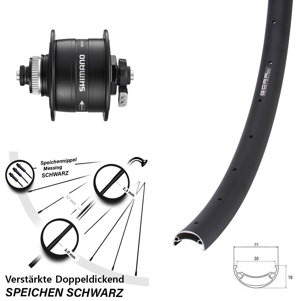 Gora 30 Shimano DH-3D37 26 Zoll Centerlock Dynamovorderrad QR