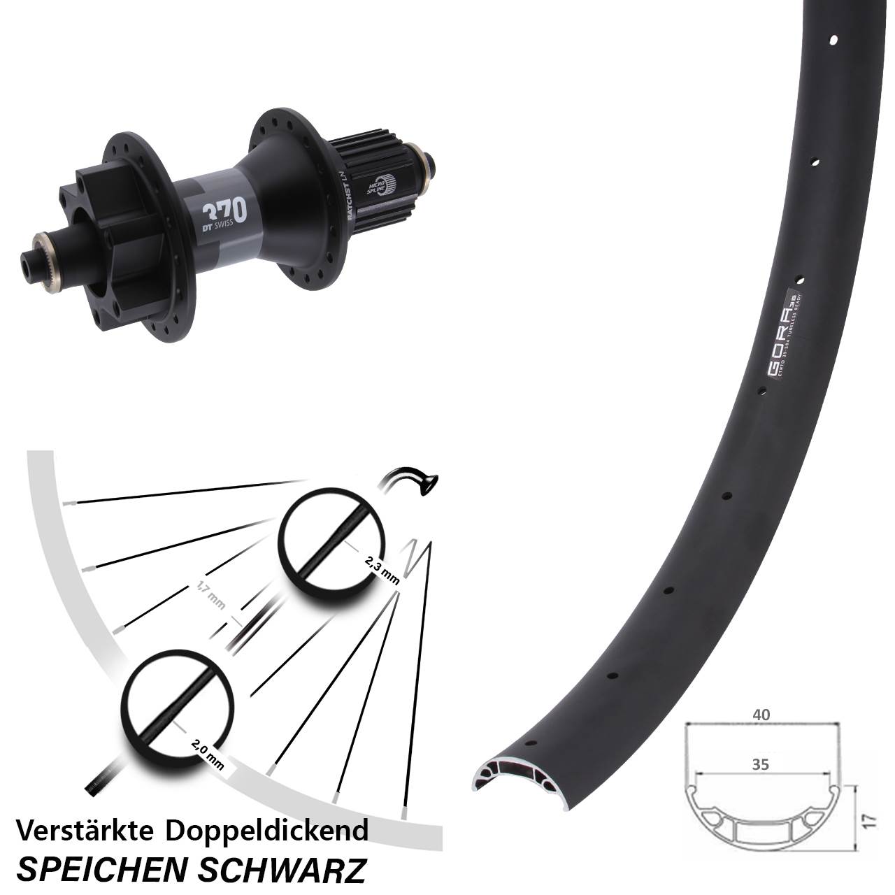 6-Loch Hinterrad 27,5 Zoll Gora 35 DT Swiss 370 Ratchet LN Micro Spline für Schnellspanner
