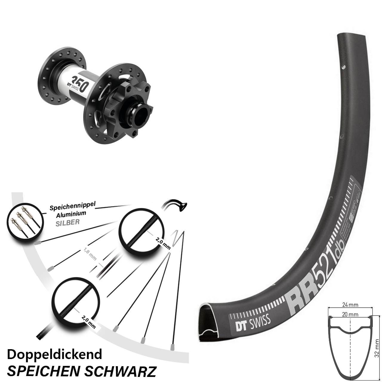 DT Swiss RR 521-350 28 Zoll Disc Laufrad 15x100