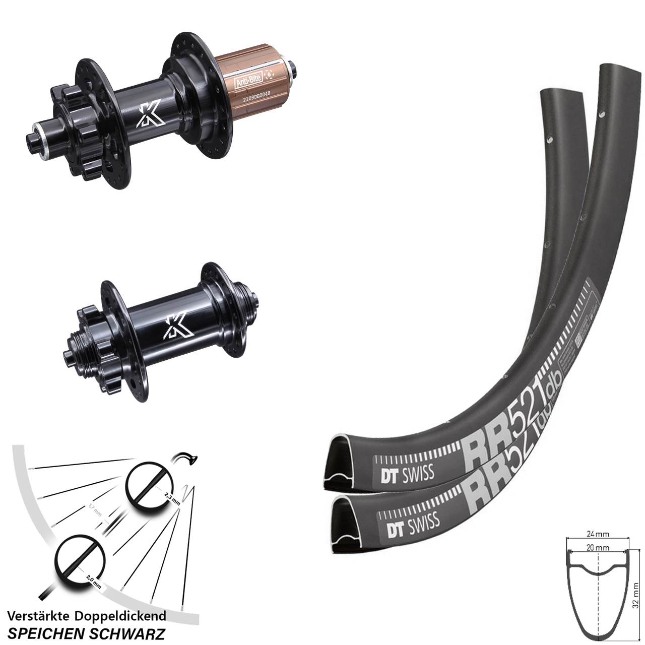 Disc Laufrad-Satz 28 Zoll DT Swiss RR 521 KX-M 8-12 fach für Schnellspanner
