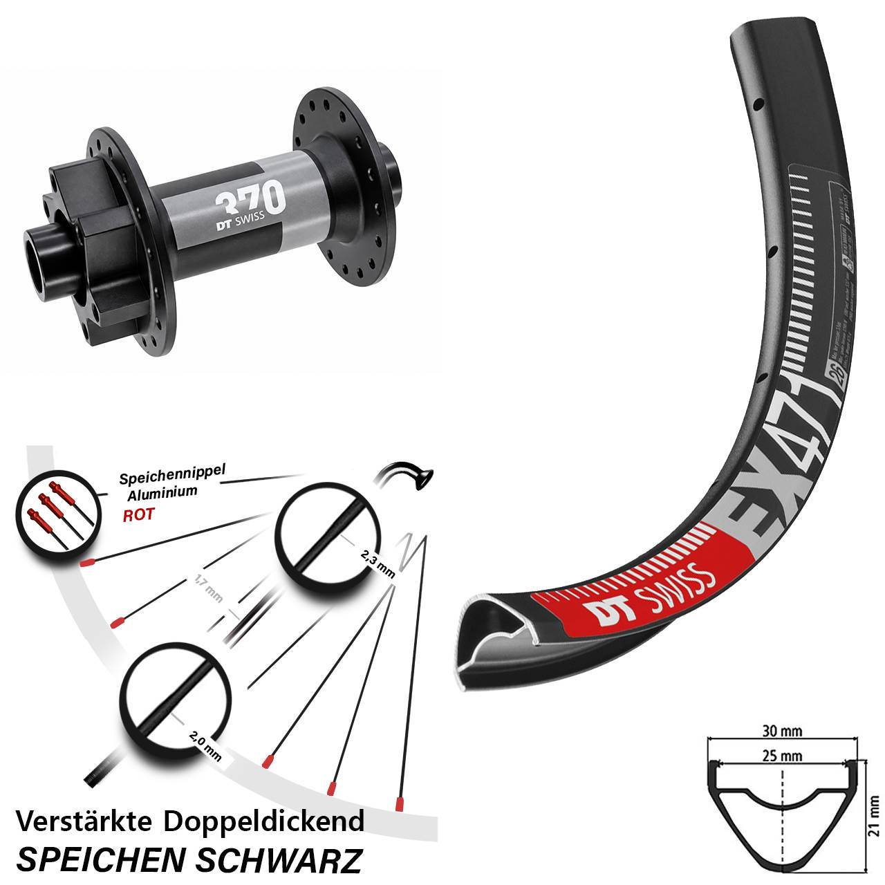 DT Swiss EX471-370 26 Zoll 6-Loch Vorderrad 15x110 Boost
