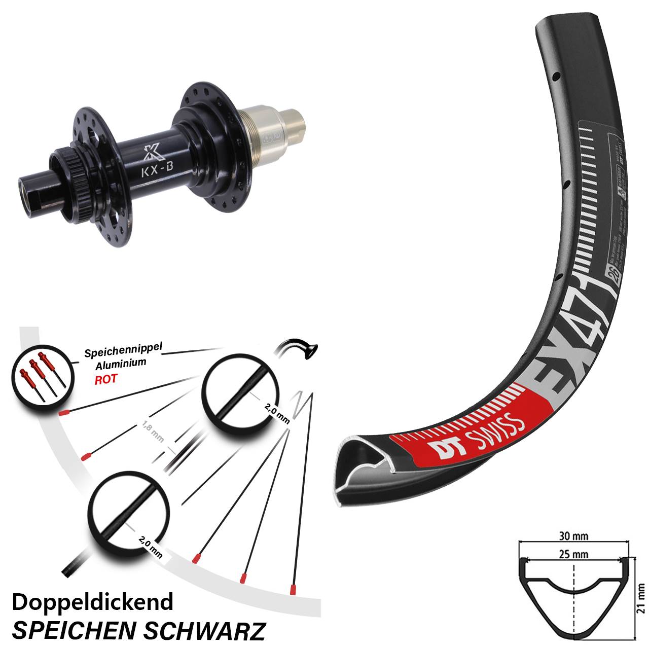 Disc Hinterrad 12x148 26 Zoll DT Swiss EX471 KX-B SRAM XD