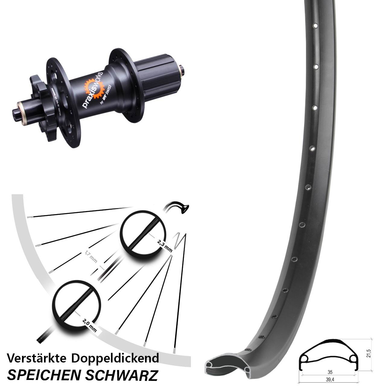 Ambrosio E35 DT Swiss 350 27,5 Zoll Disc Laufrad für Schnellspanner 8-11 fach
