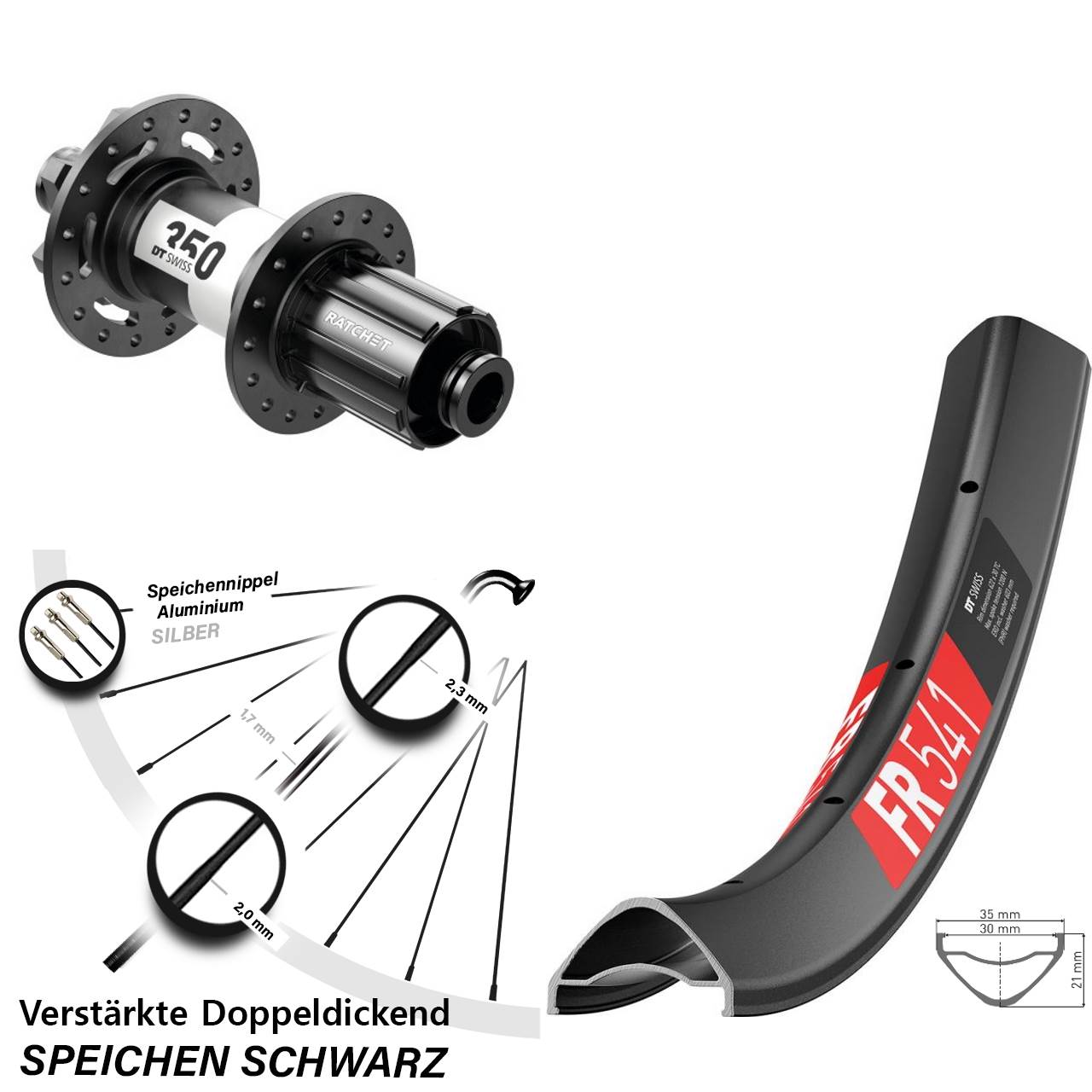 DT Swiss FR 541-350 Ratchet 36 27,5 Zoll Hinterrad 6-Loch 12x148 8-11 fach HG