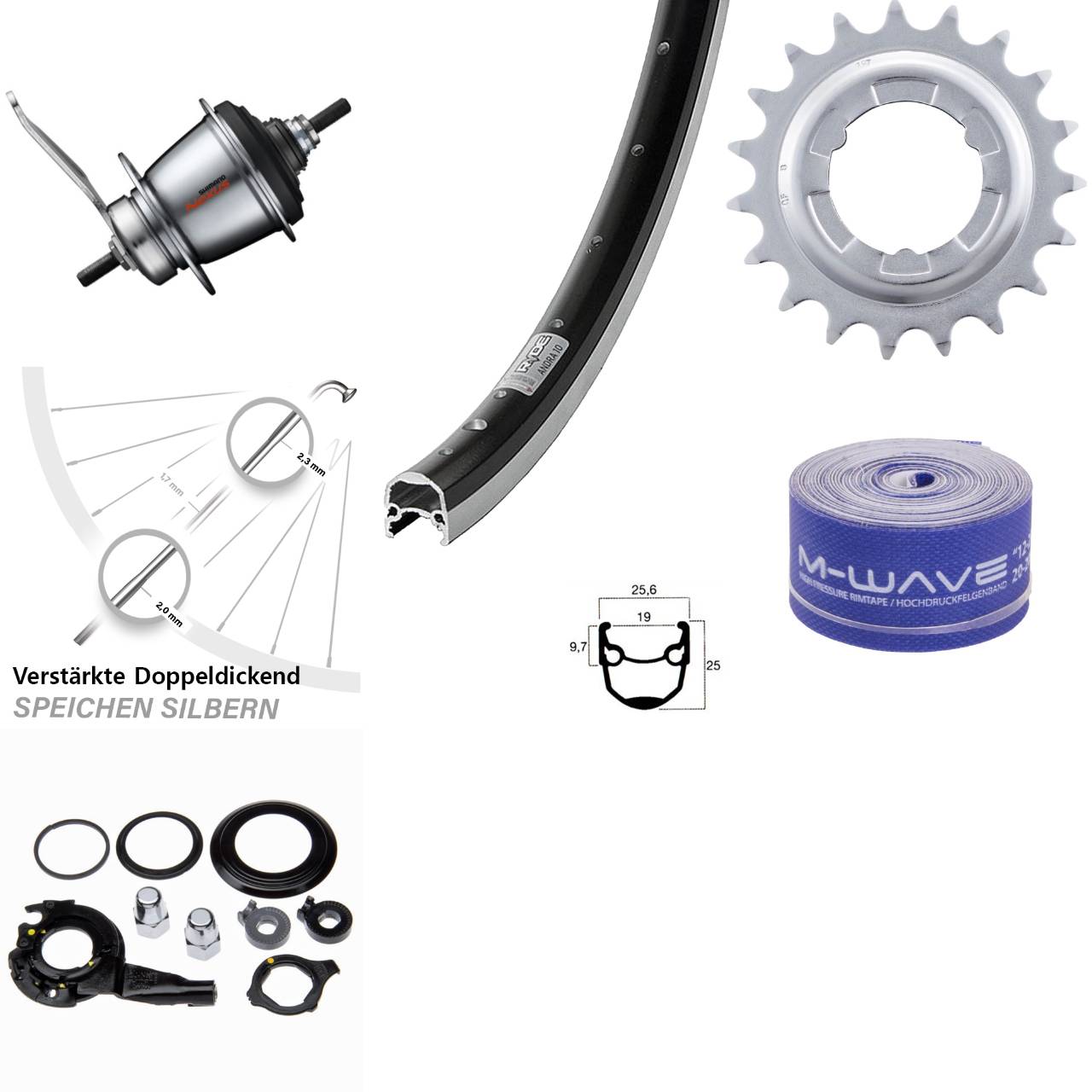 Hinterrad 20 Zoll Ryde Andra 10 Shimano 7 Gang Nabenschaltung Rücktritt
