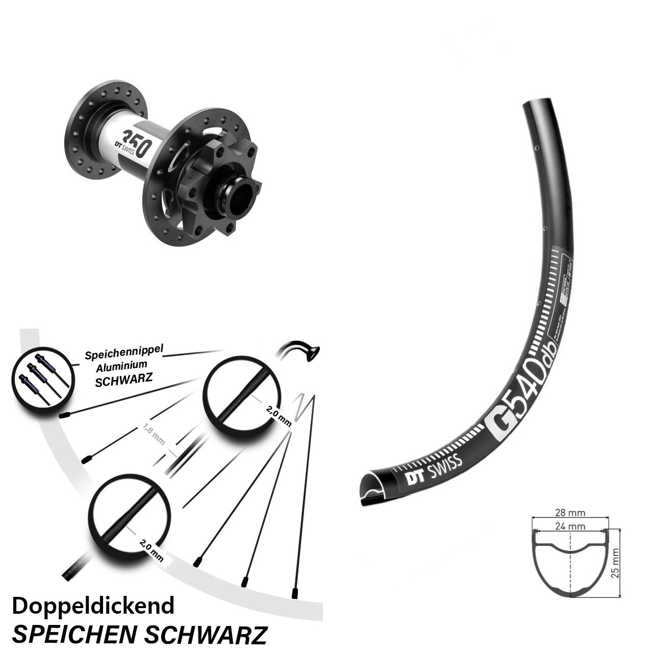Laufrad 27,5 Zoll DT Swiss G540 Disc-350 12x100 6-Loch