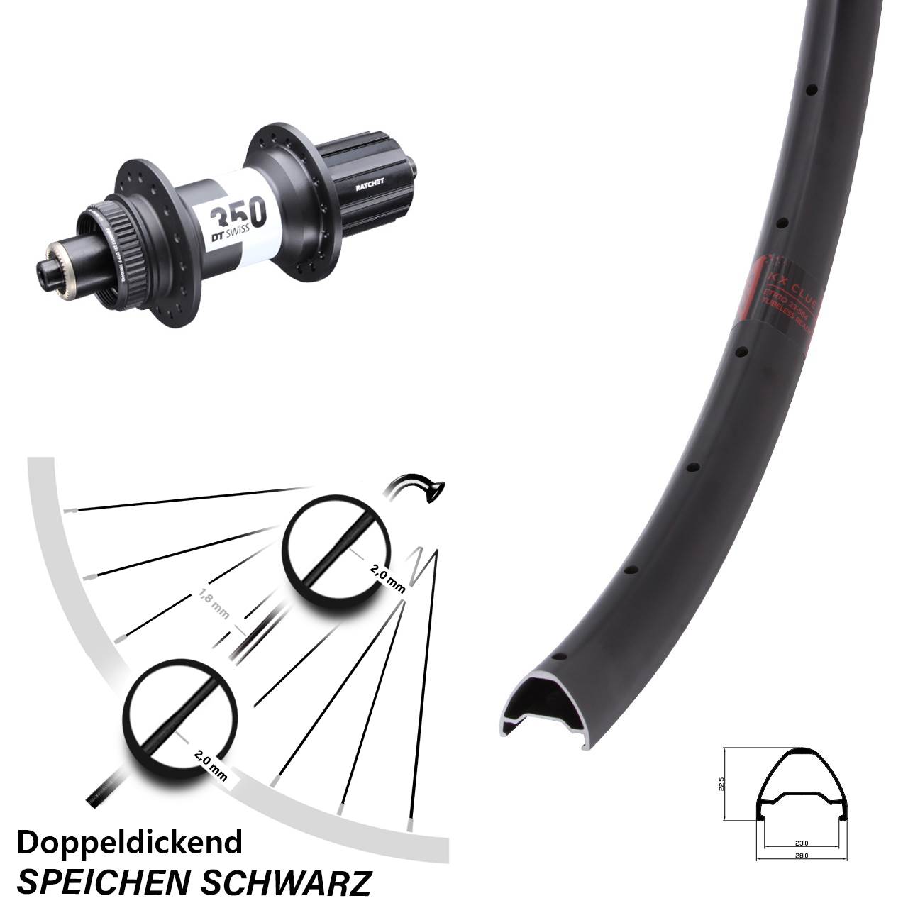 Hinterrad Centerlock 28-29 Zoll KX Clue DT Swiss 350 8-11 fach für Schnellspanner Boost