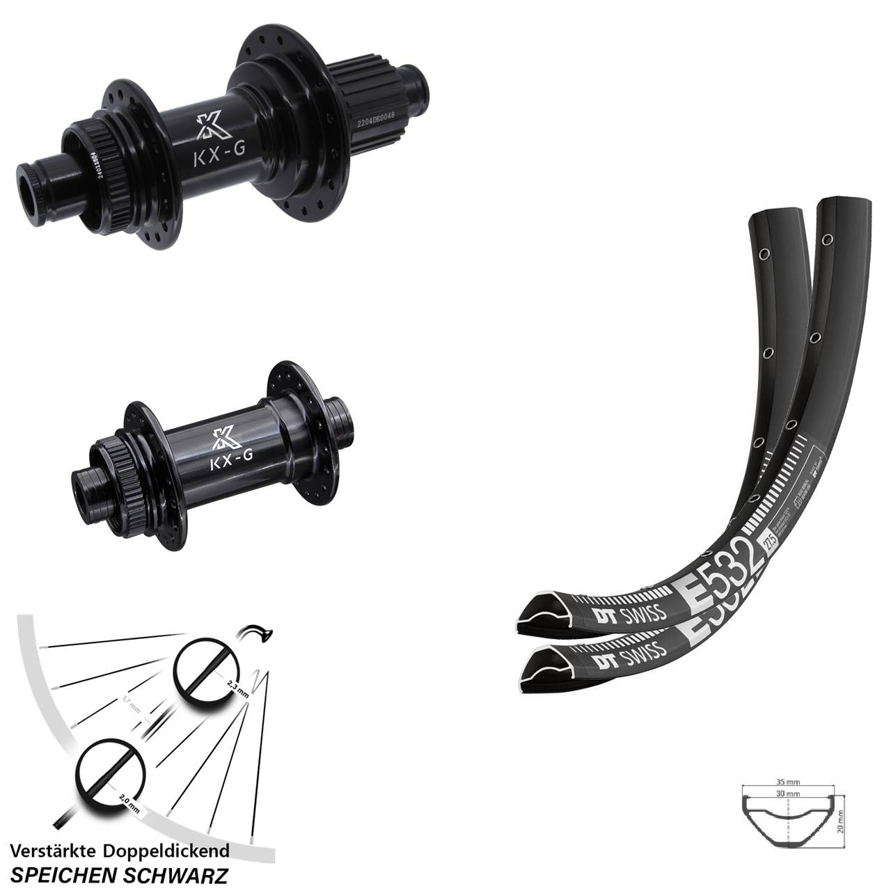 DT Swiss E532 KX-GS verstärkt 29 Zoll Disc Laufradsatz 15x100 12x142 Micro Spline