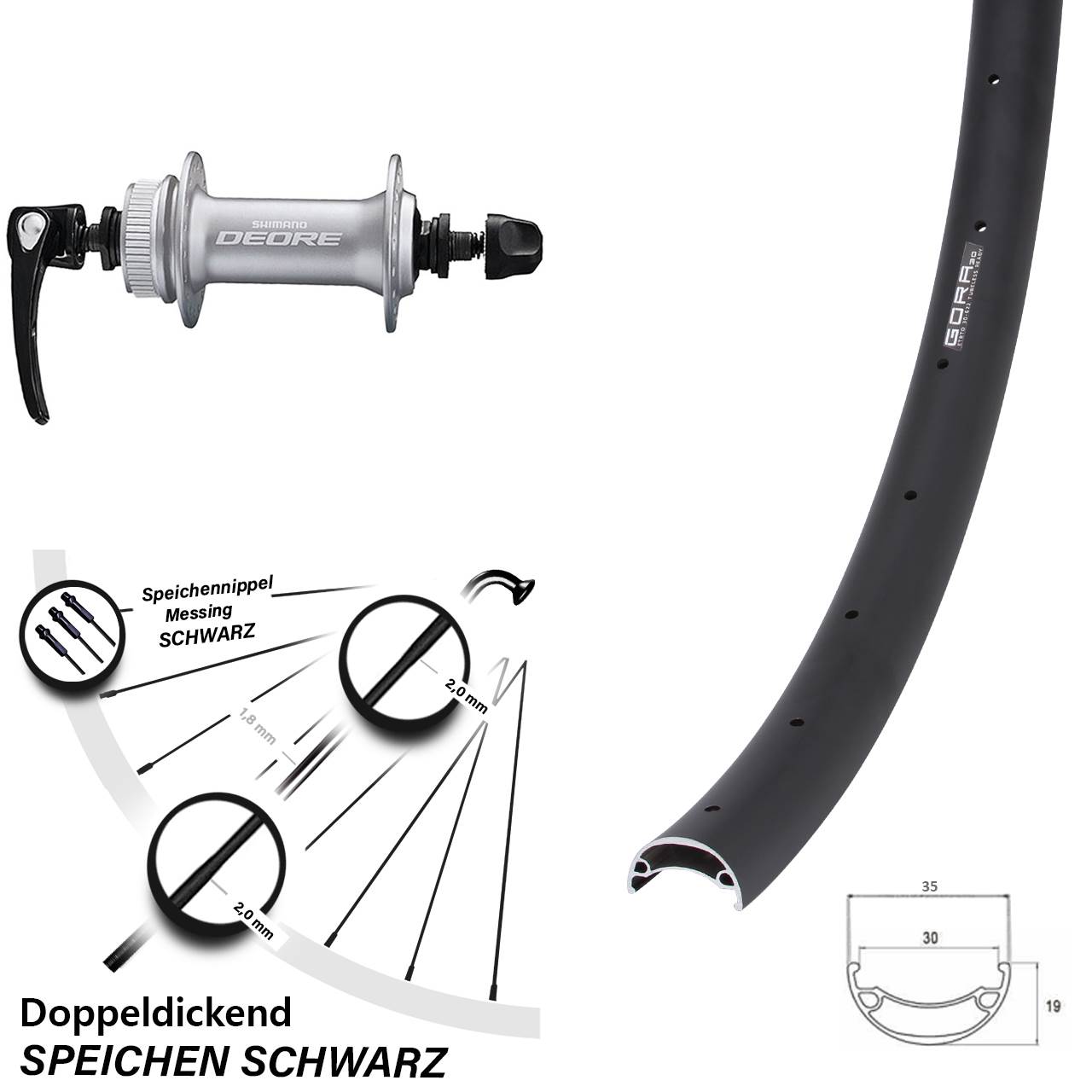 29 Zoll Gora 30 Shimano Deore HB-M6000 Vorderrad Centerlock QR