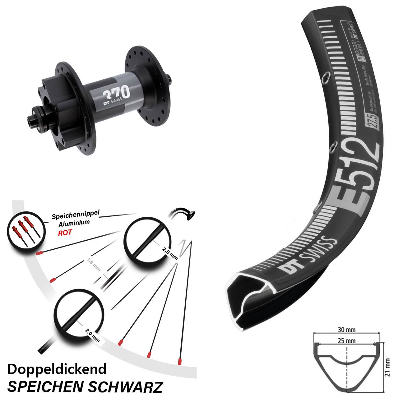 Vorderrad 27,5 Zoll DT Swiss E 512-370 6-Loch QR