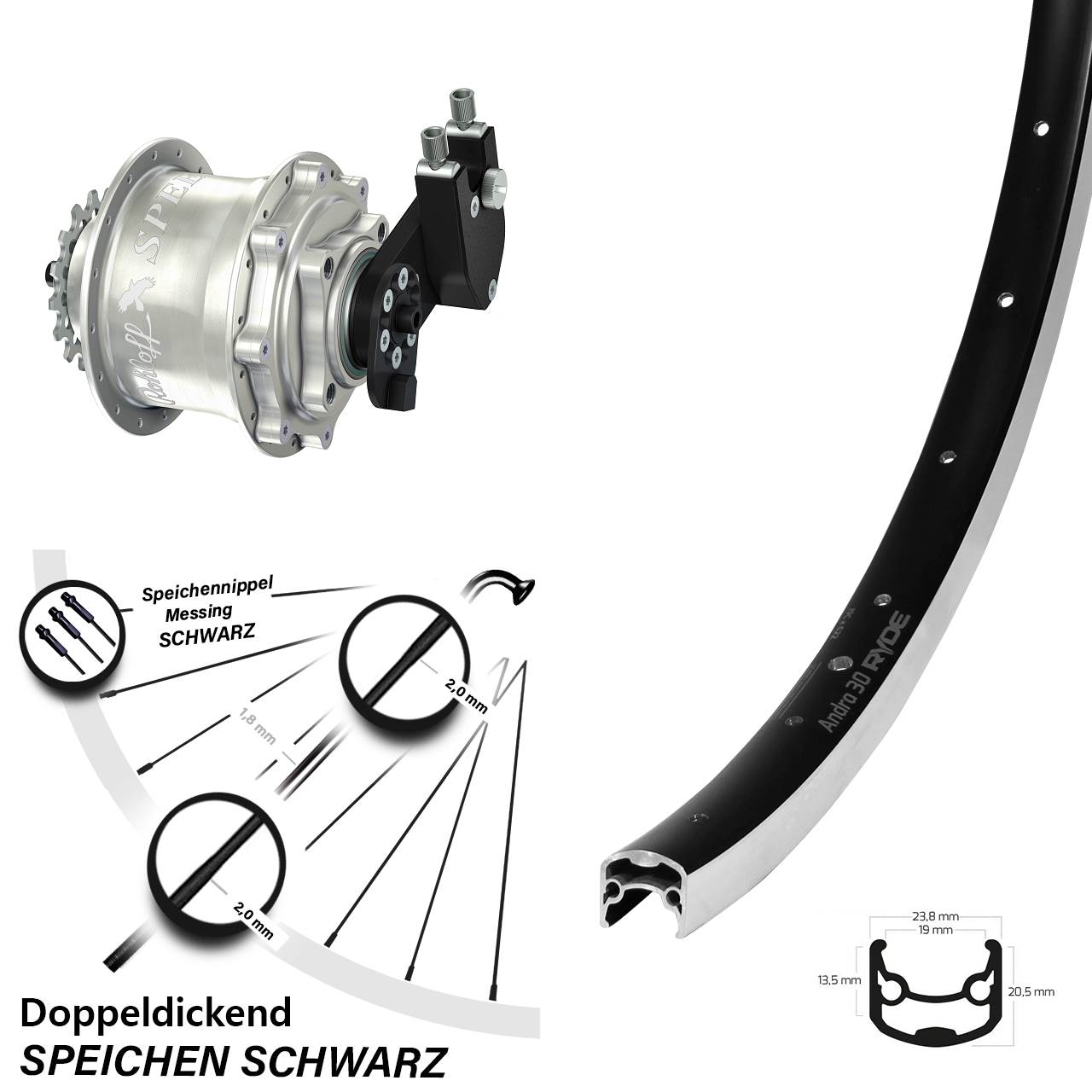 Ryde Andra 30 Hinterrad 28 Zoll mit Rohloff Speedhub CC OEM DB