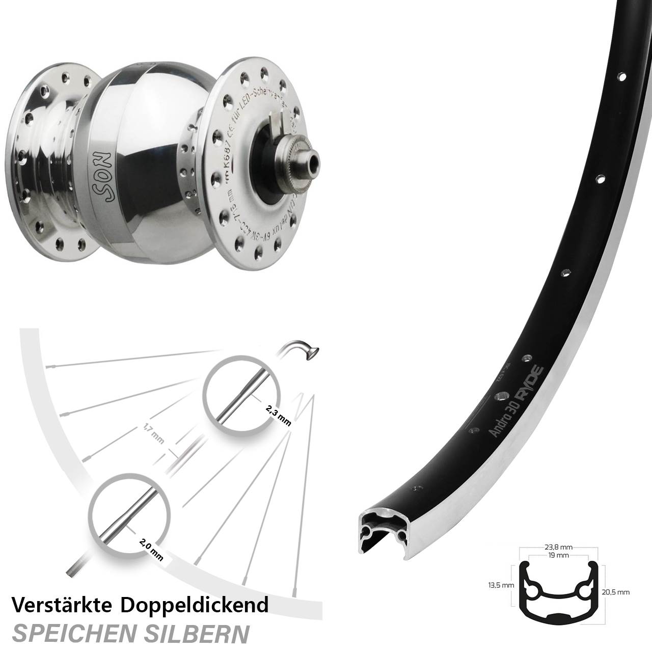 SON Wide Body Ryde Andra 30 Vorderrad 28 Zoll