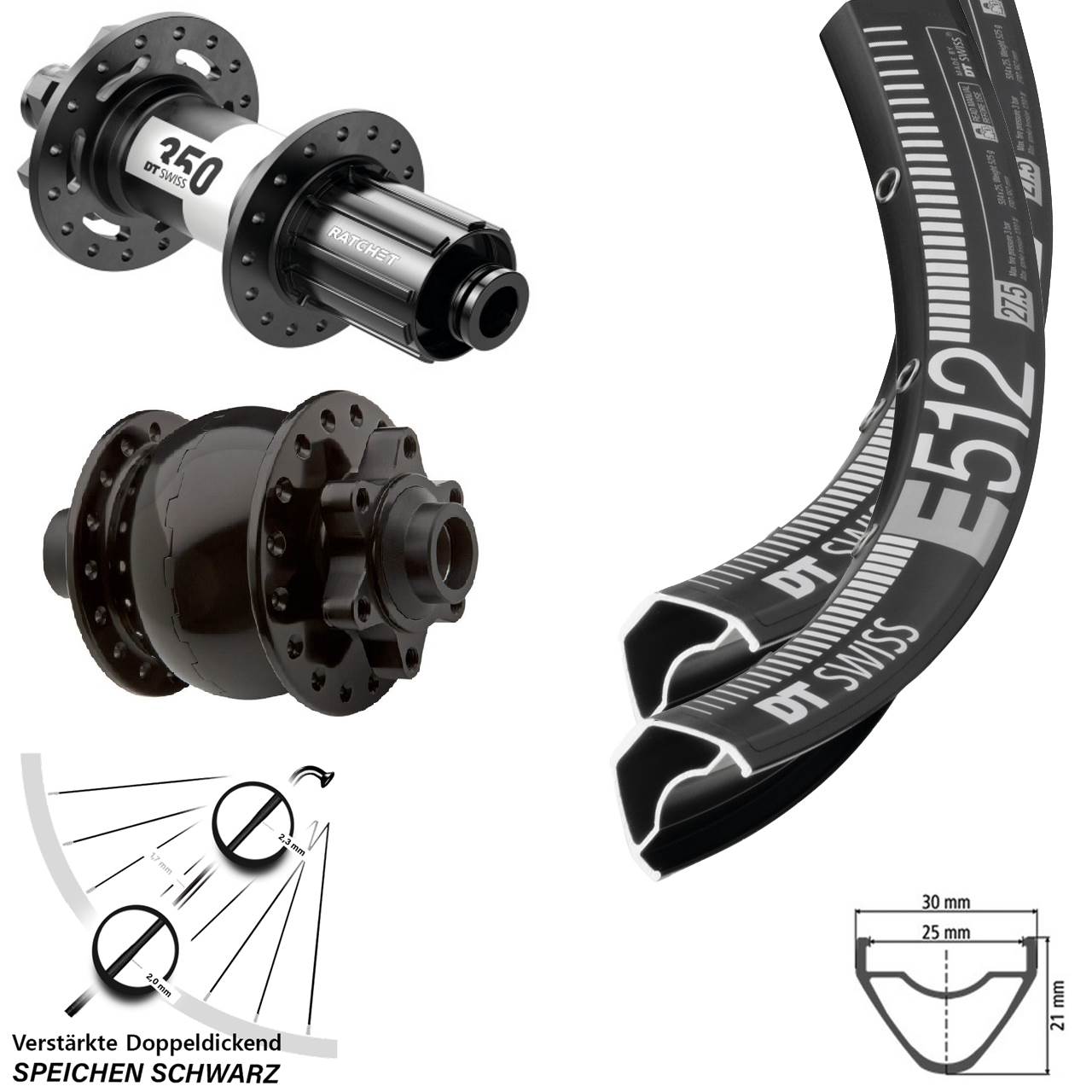 Disc Laufrad-Satz 27,5 Zoll DT Swiss E 512-350 SON 28 8-11 fach HG 15x100 12x142