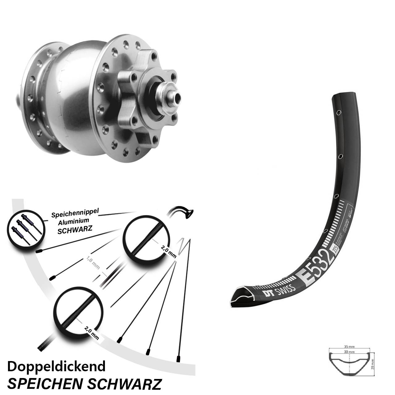Disc Vorderrad mit Nabendynamo 29 Zoll DT Swiss E532 SON 28 silbern für Schnellspanner