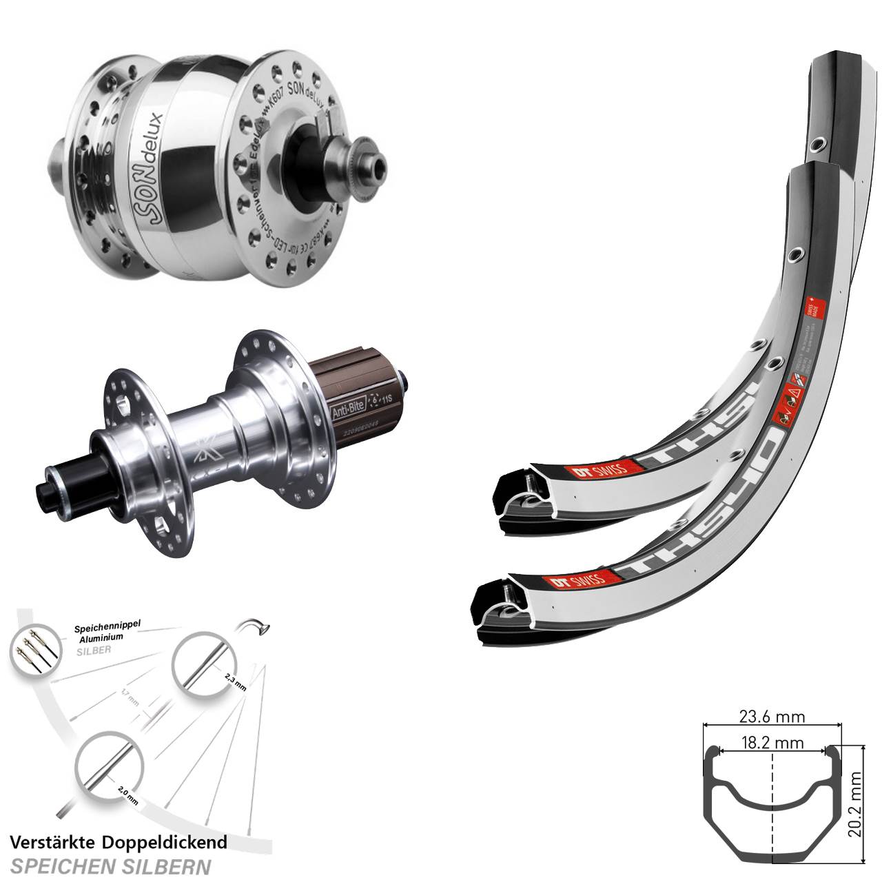 Laufradsatz für Schnellspanner 28 Zoll DT Swiss TK 540 KX-T SON delux 8-12 fach HG