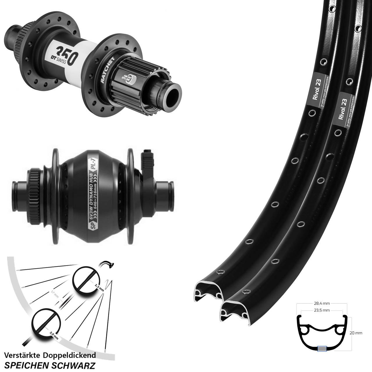 27,5 Zoll Ryde Rival 23 SP PL-7 DT Swiss 350 Micro Spline Disc Laufradsatz 12x100/142