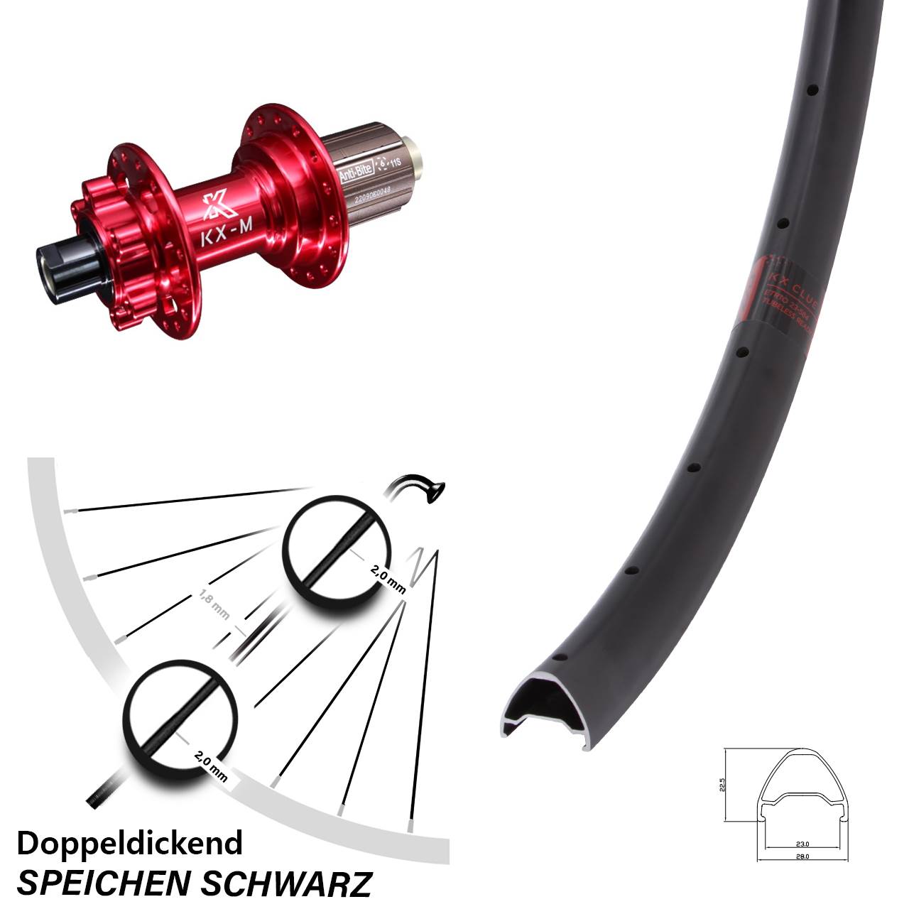 28-29 Zoll KX-M Clue rot 6-Loch Hinterrad 12x142 8-12 fach HG