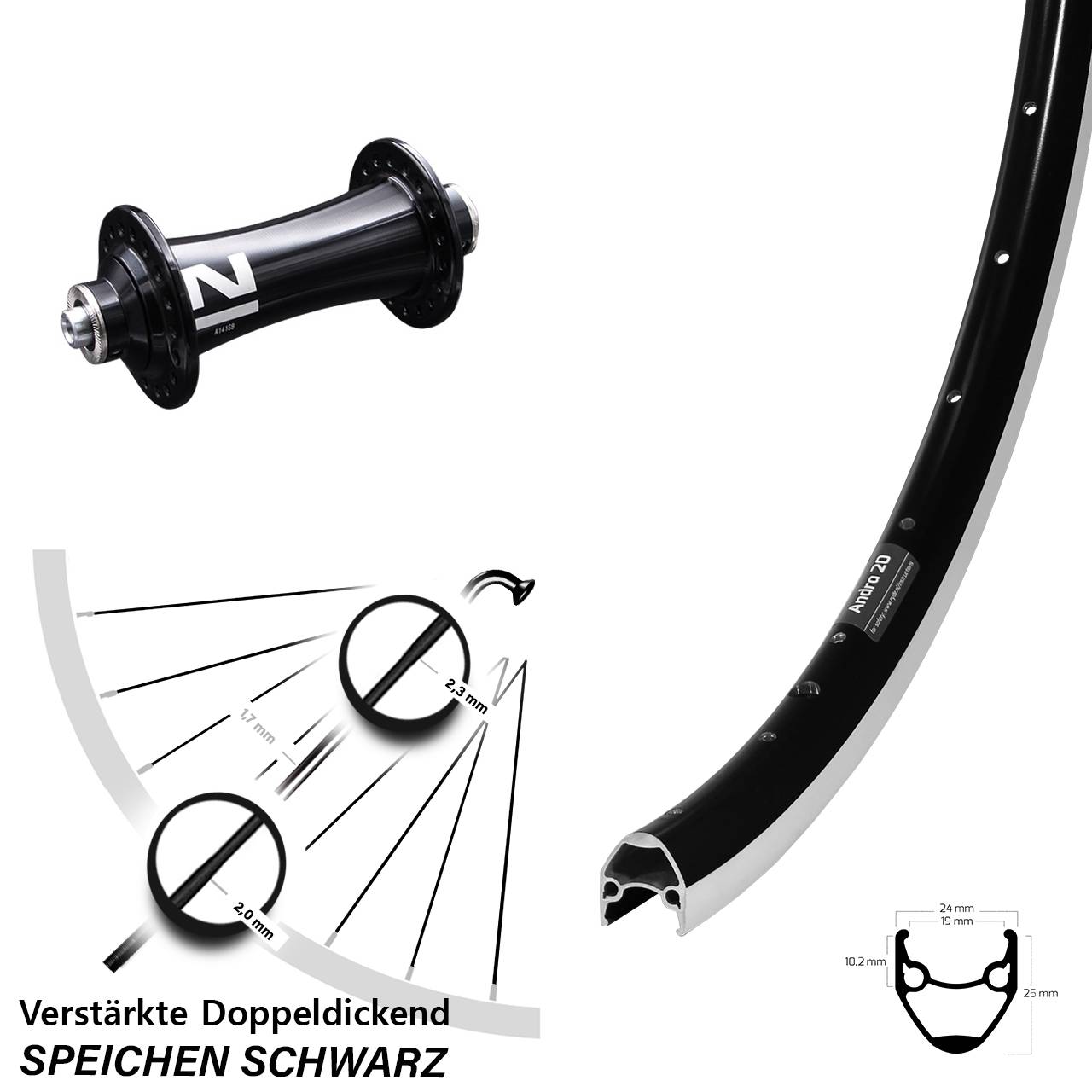 Vorderrad für Schnellspanner 28 Zoll Ryde Andra 20 Novatec A141 SB