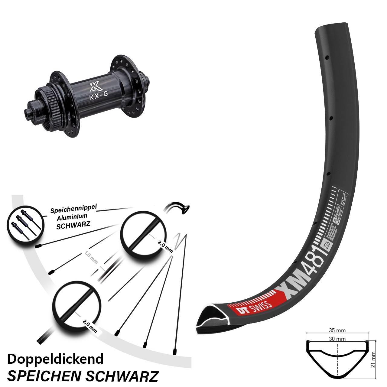 27,5+ Zoll Vorderrad KX-G DT Swiss XM 481