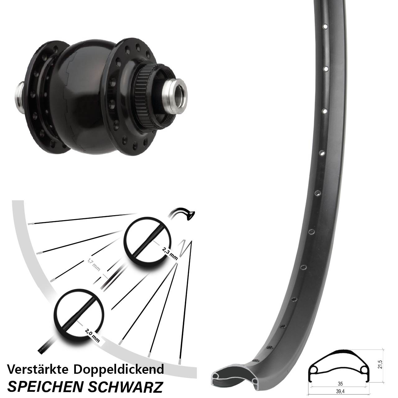 Centerlock Dynamo-Vorderrad 12x100 29 Zoll Ambrosio E35 SON 28