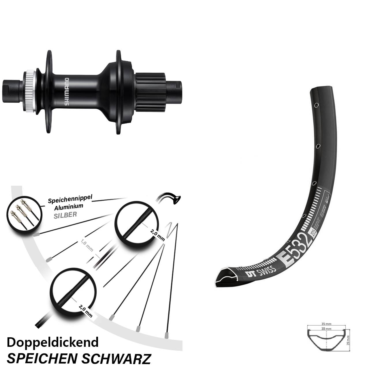 29 Zoll DT Swiss E532 Shimano FH-MT510-B Disc Laufrad 12x148 Micro Spline