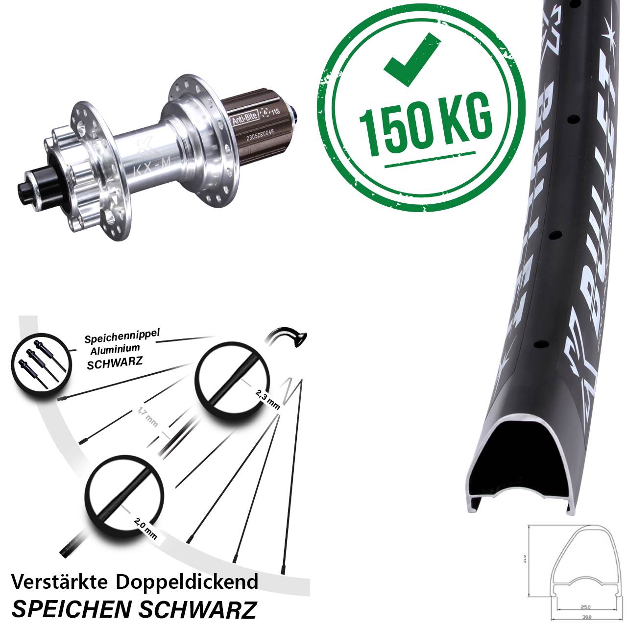KX-M Bullet OS 28 Zoll Hinterrad 6-Loch QR 8-12 fach HG