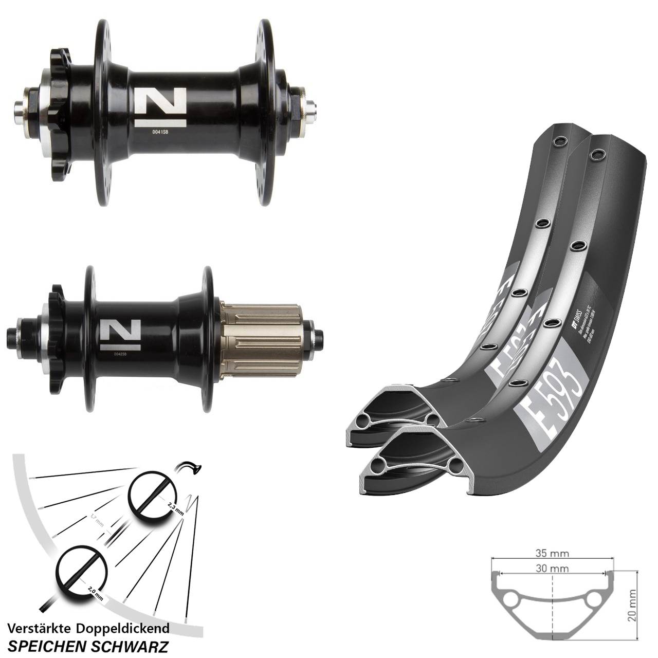 Disc Laufradsatz 29 Zoll DT Swiss E593 Novatec D041 D042 8-11 fach HG für Schnellspanner