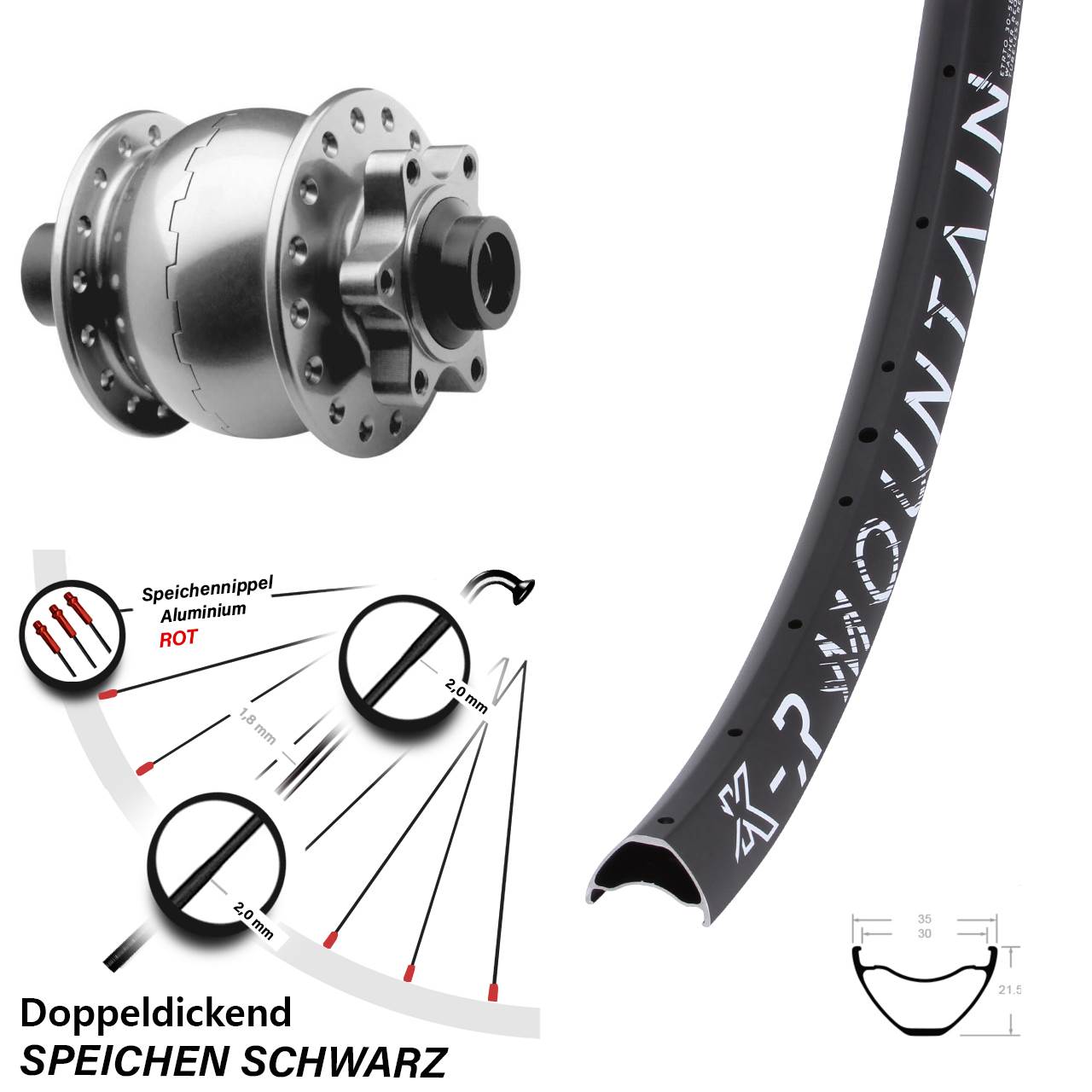 SON 28 KX-R Mountain 27,5 Zoll 6-Loch Nabendynamo-Vorderrad 15x100