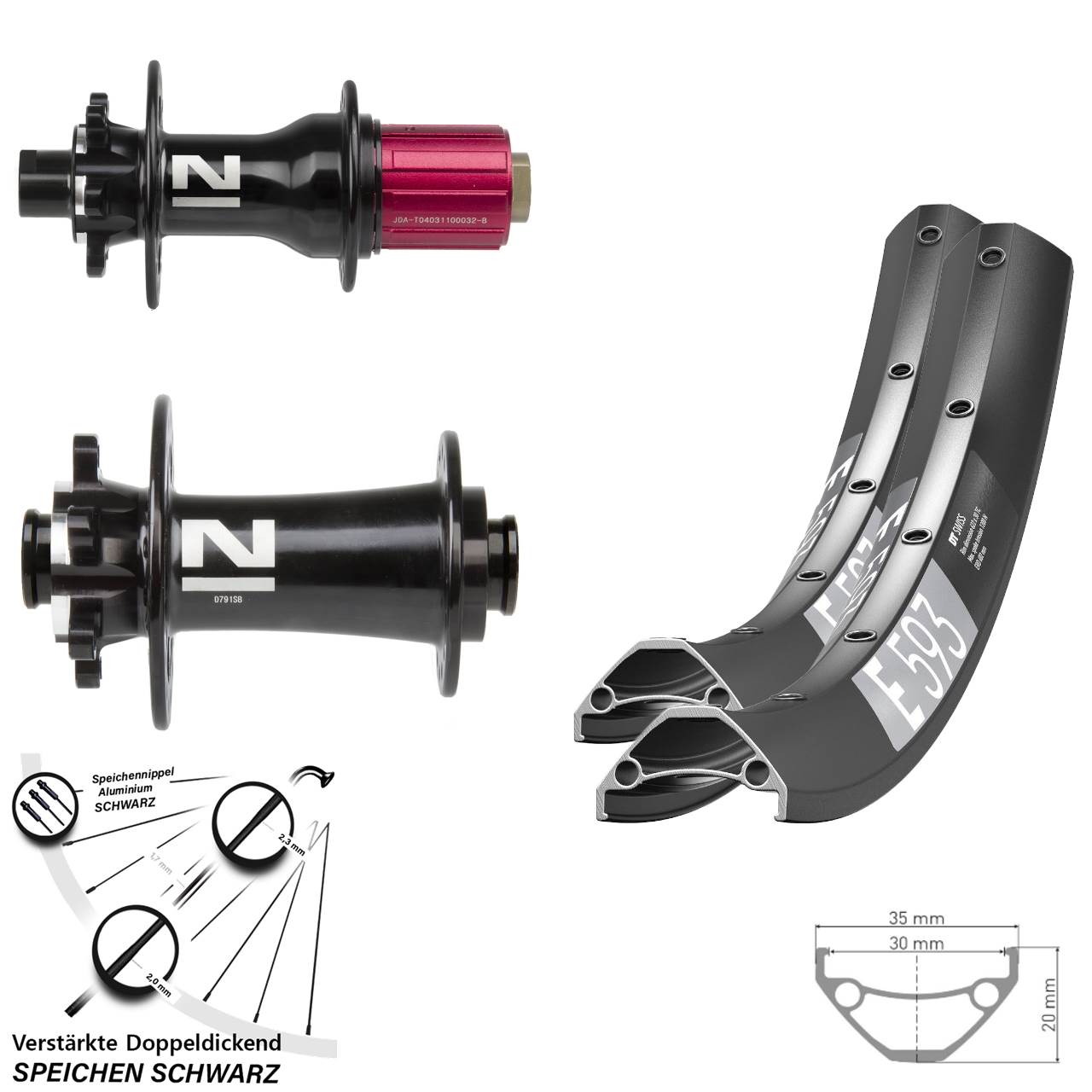 6-Loch Laufradsatz 15x100 12x142 29 Zoll DT Swiss E 593 Novatec D791 D792 8-12 fach HG