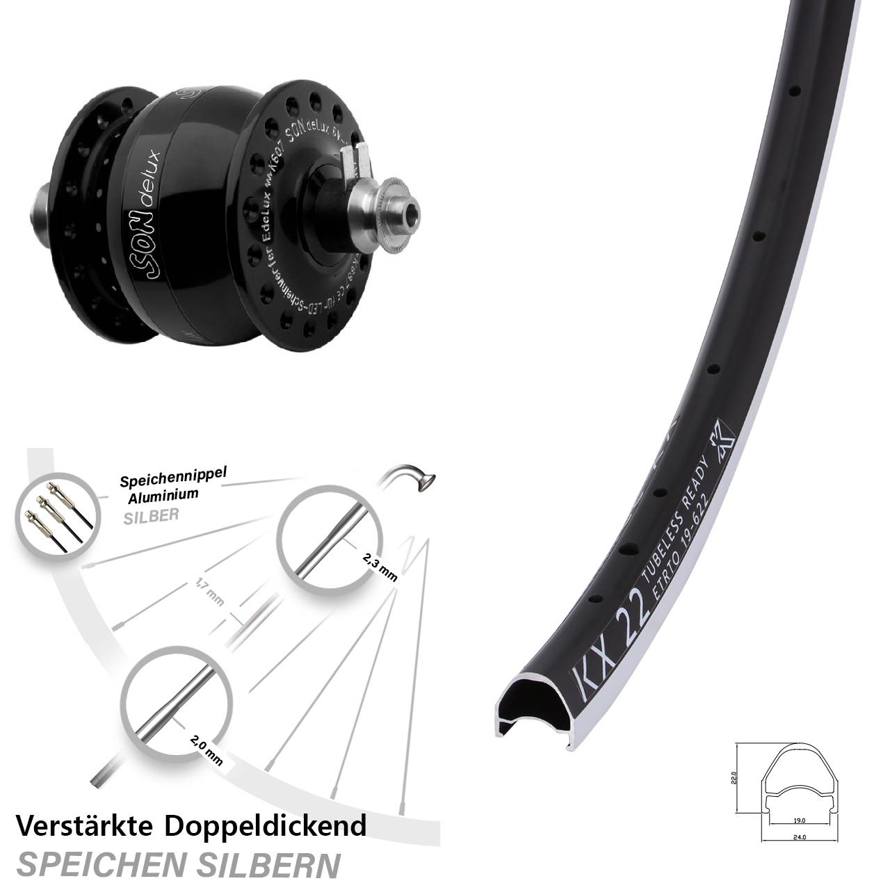 SONdelux KX 22 28 Zoll Nabendynamovorderrad QR