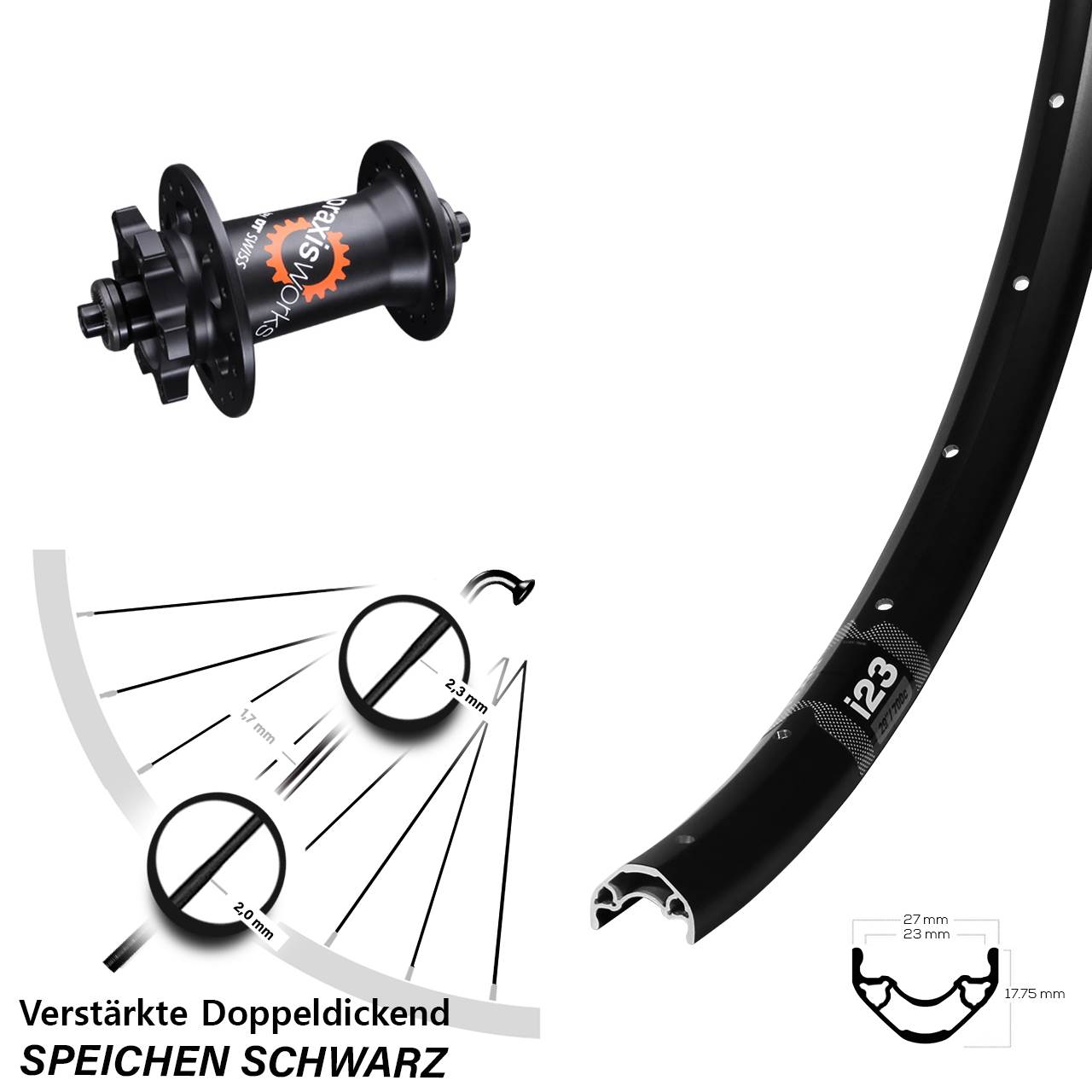 WTB i23 ST DT Swiss 350 QR 28-29 Zoll Vorderrad 6-Loch für Schnellspanner