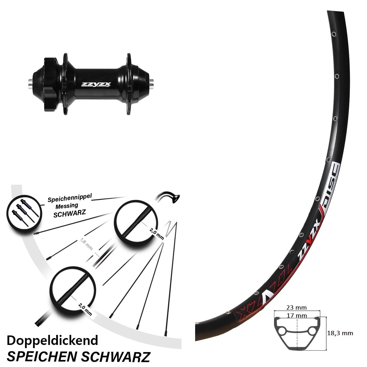 Vorderrad 6-Loch für Schnellspanner 26 Zoll Mach1 Formula DC-93