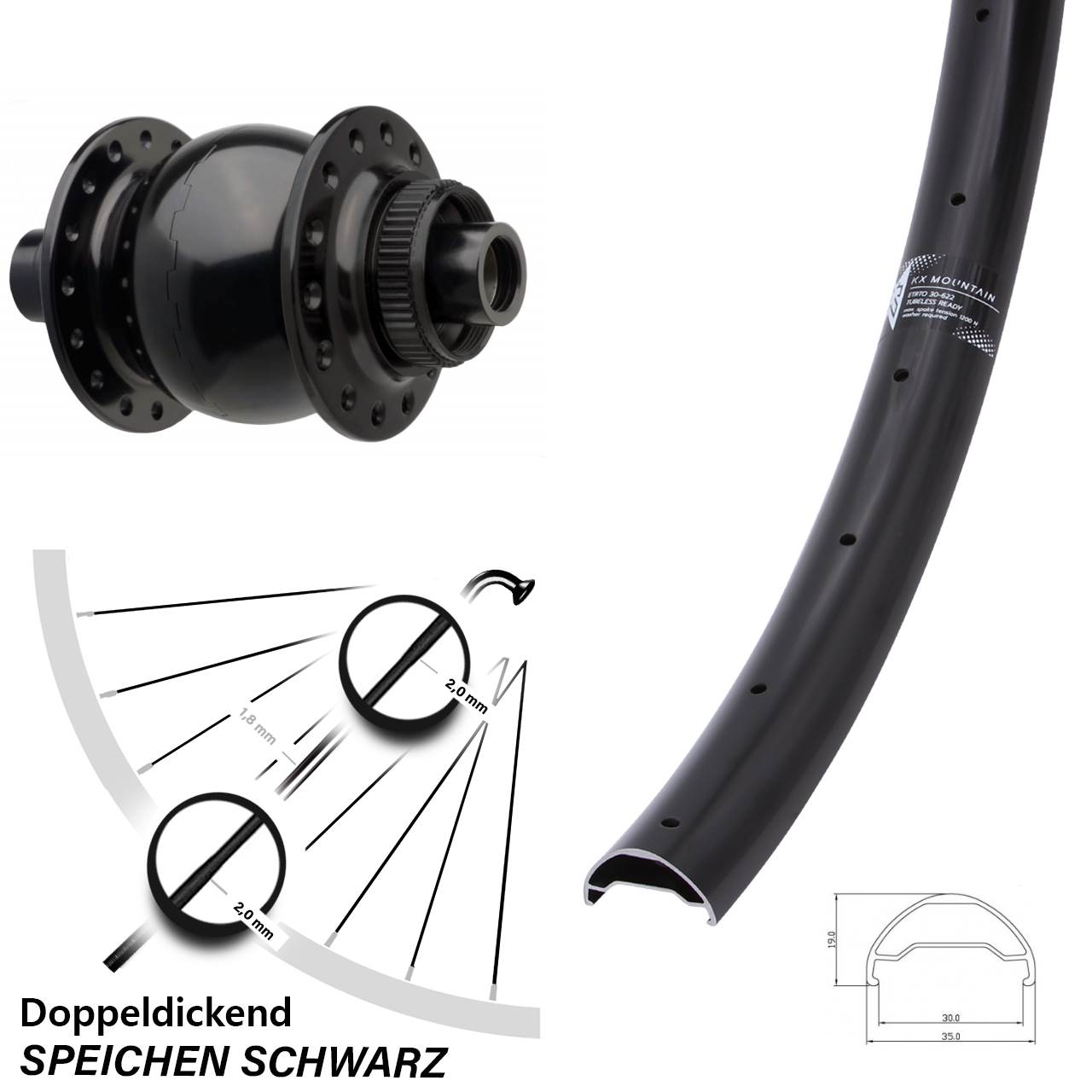 Boost Nabendynamovorderrad Centerlock 15x110 29 Zoll KX Mountain SON 28