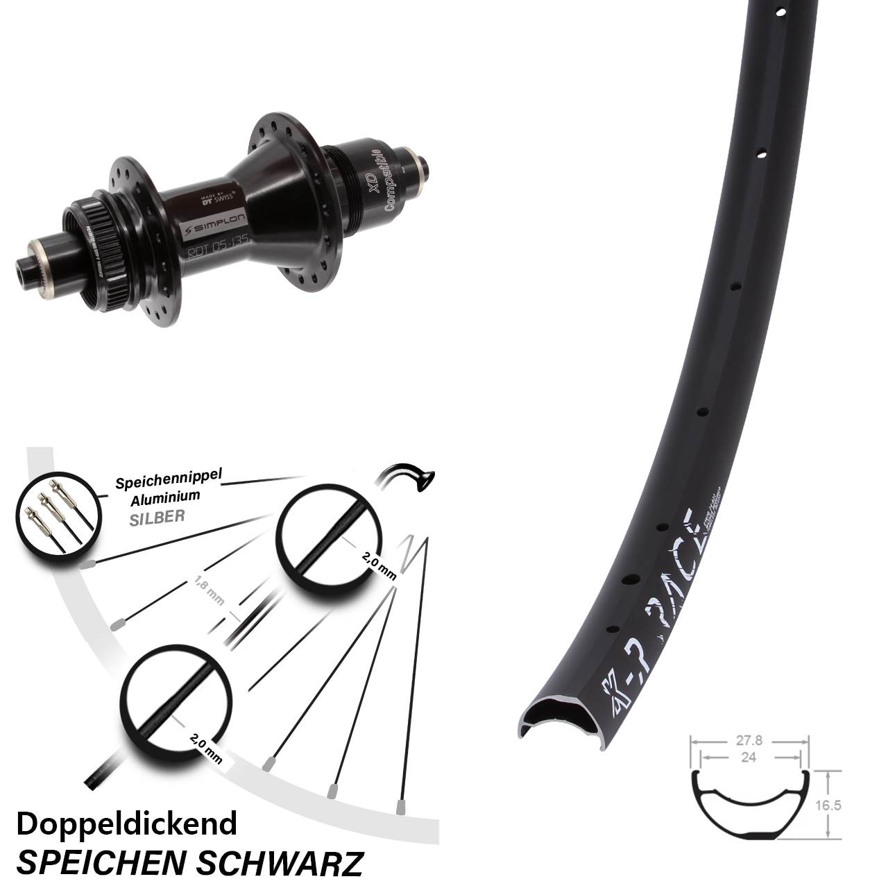 Centerlock Hinterrad 29 Zoll KX-R Race DT Swiss 370 SRAM XD für Schnellspanner