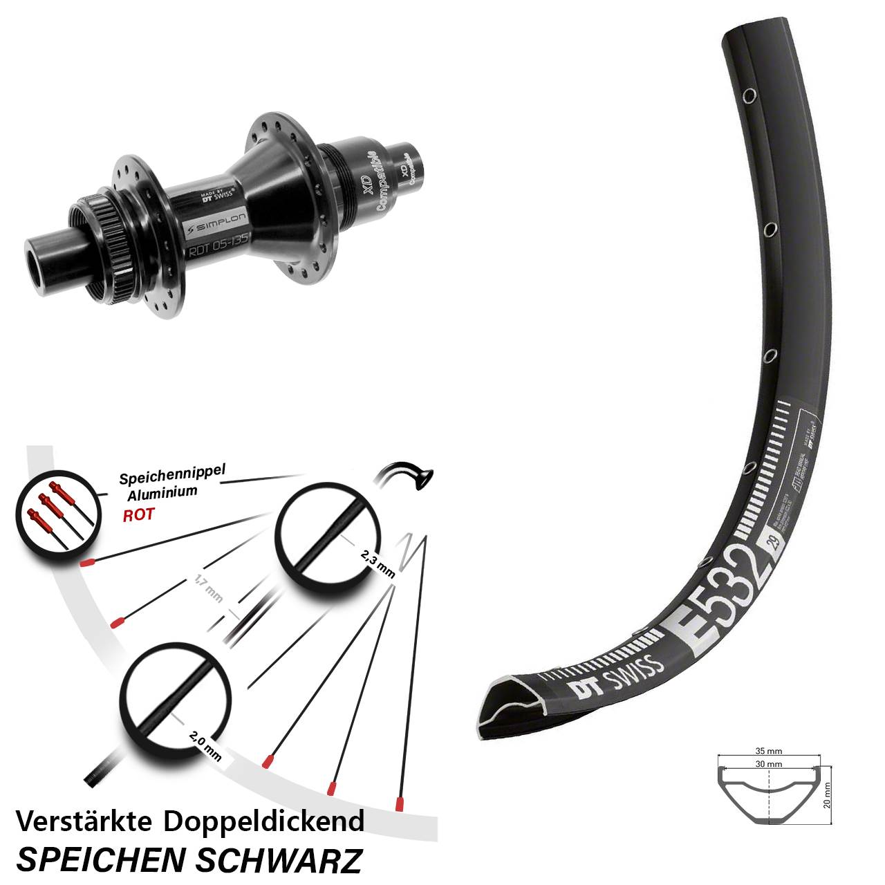 DT Swiss E 532 DT Swiss 370 29 Zoll Disc Hinterrad 12x142 XD