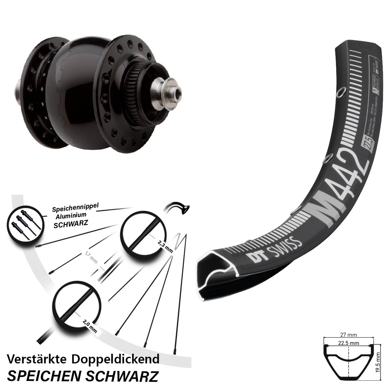 28-29 Zoll DT Swiss M442 SONdelux Disc Nabendynamolaufrad QR