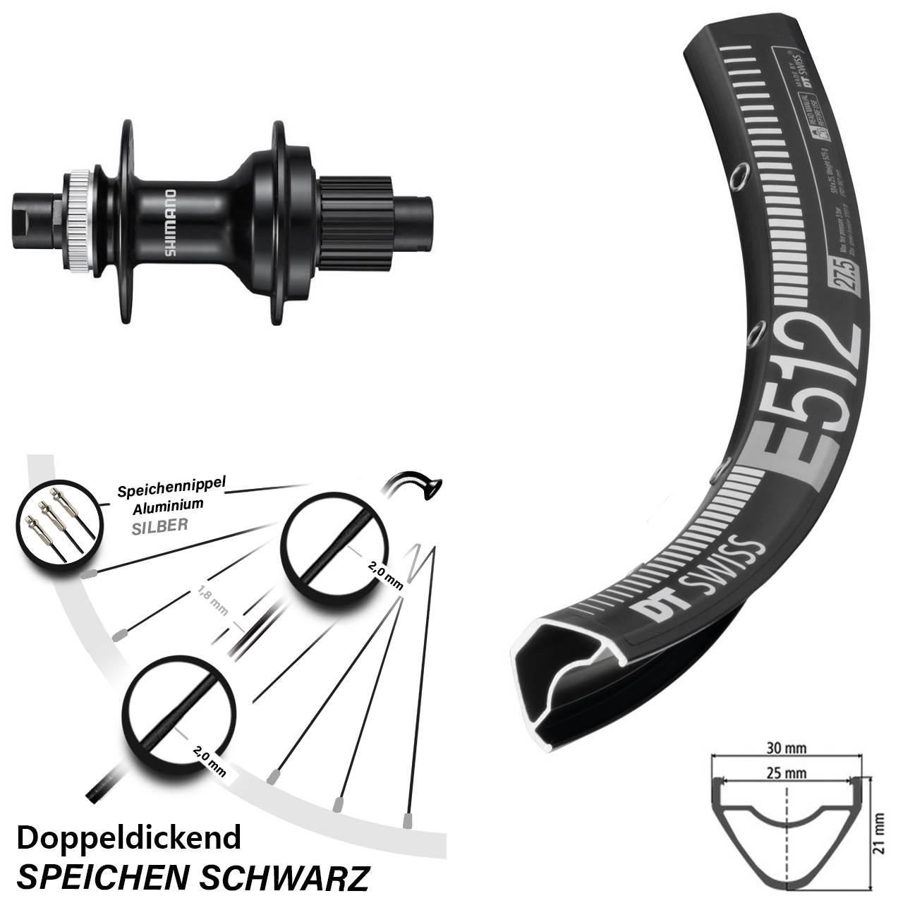 Disc Laufrad 650B DT Swiss E 512 Shimano FH-MT510 Micro Spline 12x142