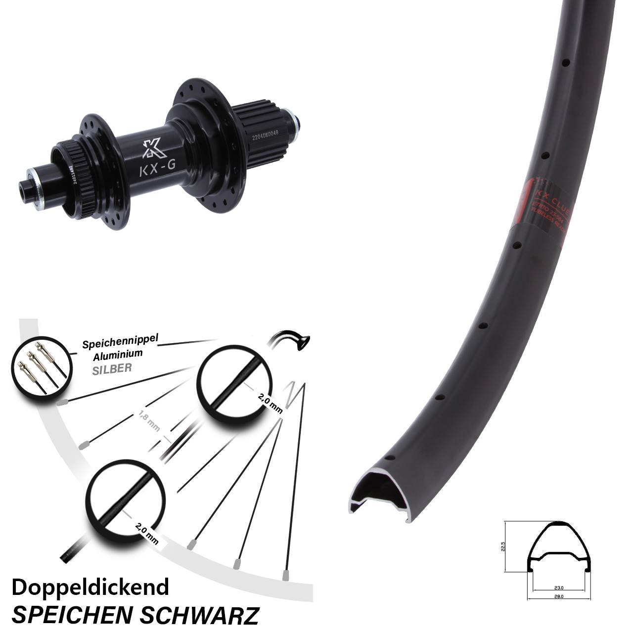 26 Zoll KX-GS Clue Heavy Duty Centerlock Hinterrad für Schnellspanner Micro Spline