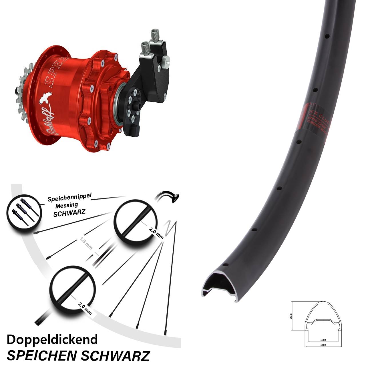 Hinterrad 26 Zoll KX Clue Rohloff Speedhub 500/14 CC DB OEM Tandem rot